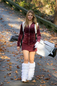 Load image into Gallery viewer, warmth flipfit white reversible zip up puffer fabric & faux fur leg warmers