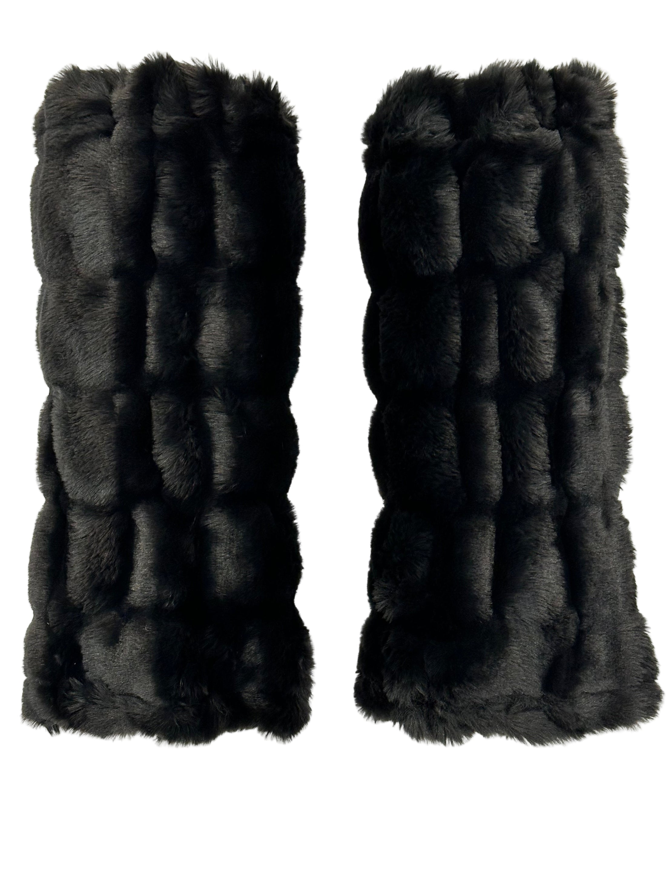 NEW! warmth sport flipfit metallic black reversible zip up puffer fabric & faux fur leg warmers