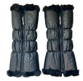Load image into Gallery viewer, NEW! warmth flipfit metallic black reversible zip up puffer fabric & faux fur leg warmers