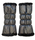 Load image into Gallery viewer, NEW! warmth sport flipfit metallic black reversible zip up puffer fabric & faux fur leg warmers