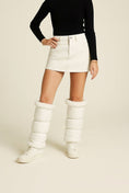 Load image into Gallery viewer, warmth sport flipfit white reversible zip up puffer fabric & faux fur leg warmers