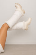 Load image into Gallery viewer, warmth white reversible puffer fabric & faux fur leg warmers
