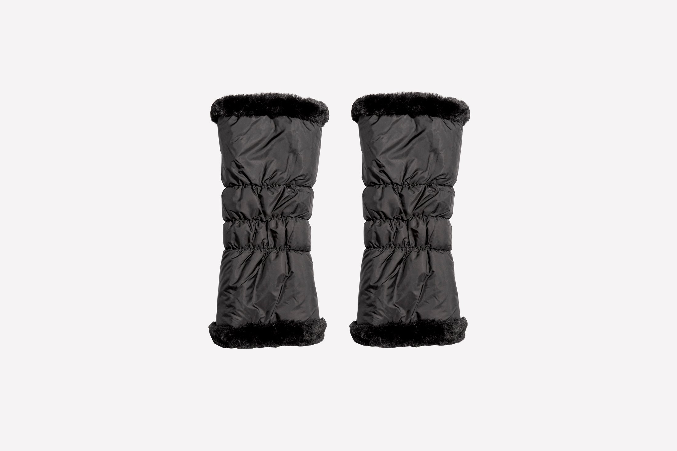 black reversible faux fur leg warmers