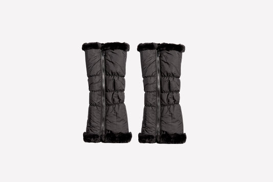 black reversible faux fur leg warmers