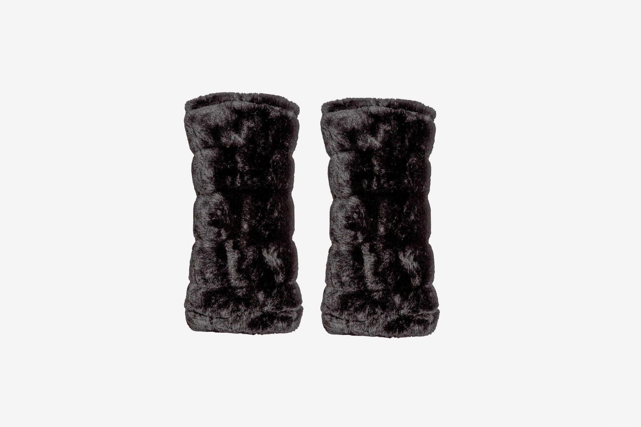 black reversible faux fur leg warmers