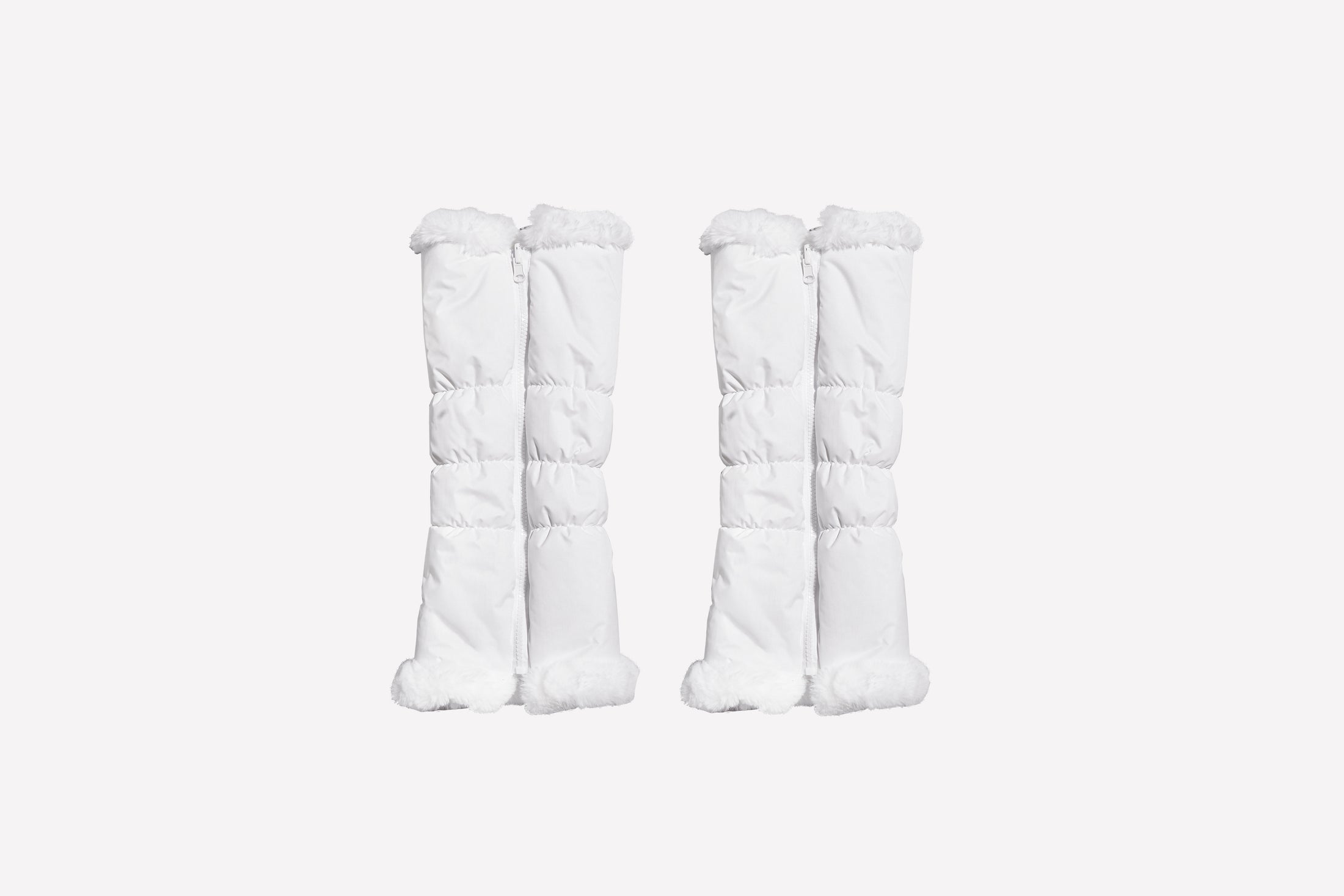 white reversible faux fur leg warmers