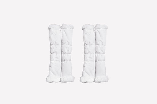 white reversible faux fur leg warmers