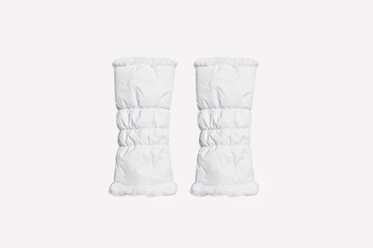 white reversible faux fur leg warmers