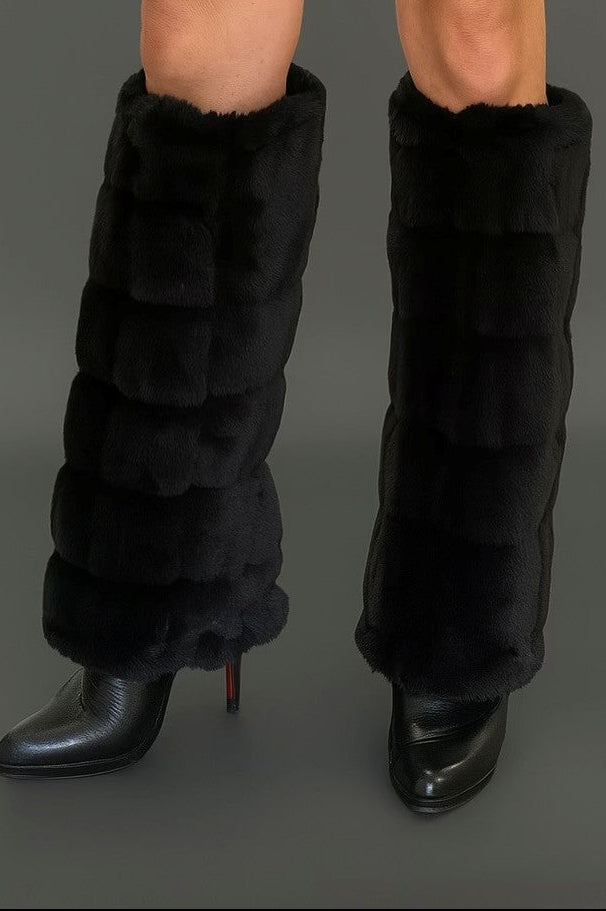 warmth bootluxe black faux fur boot cut leg warmers