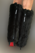 Load image into Gallery viewer, warmth bootluxe black faux fur boot cut leg warmers
