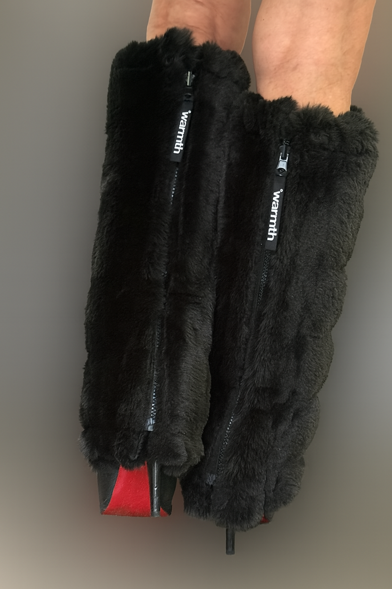 warmth bootluxe black faux fur boot cut leg warmers