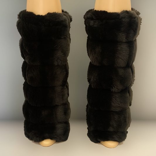 warmth bootluxe black faux fur boot cut leg warmers