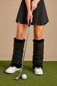 Load image into Gallery viewer, warmth flip fit black reversible zip up puffer fabric & faux fur leg warmers
