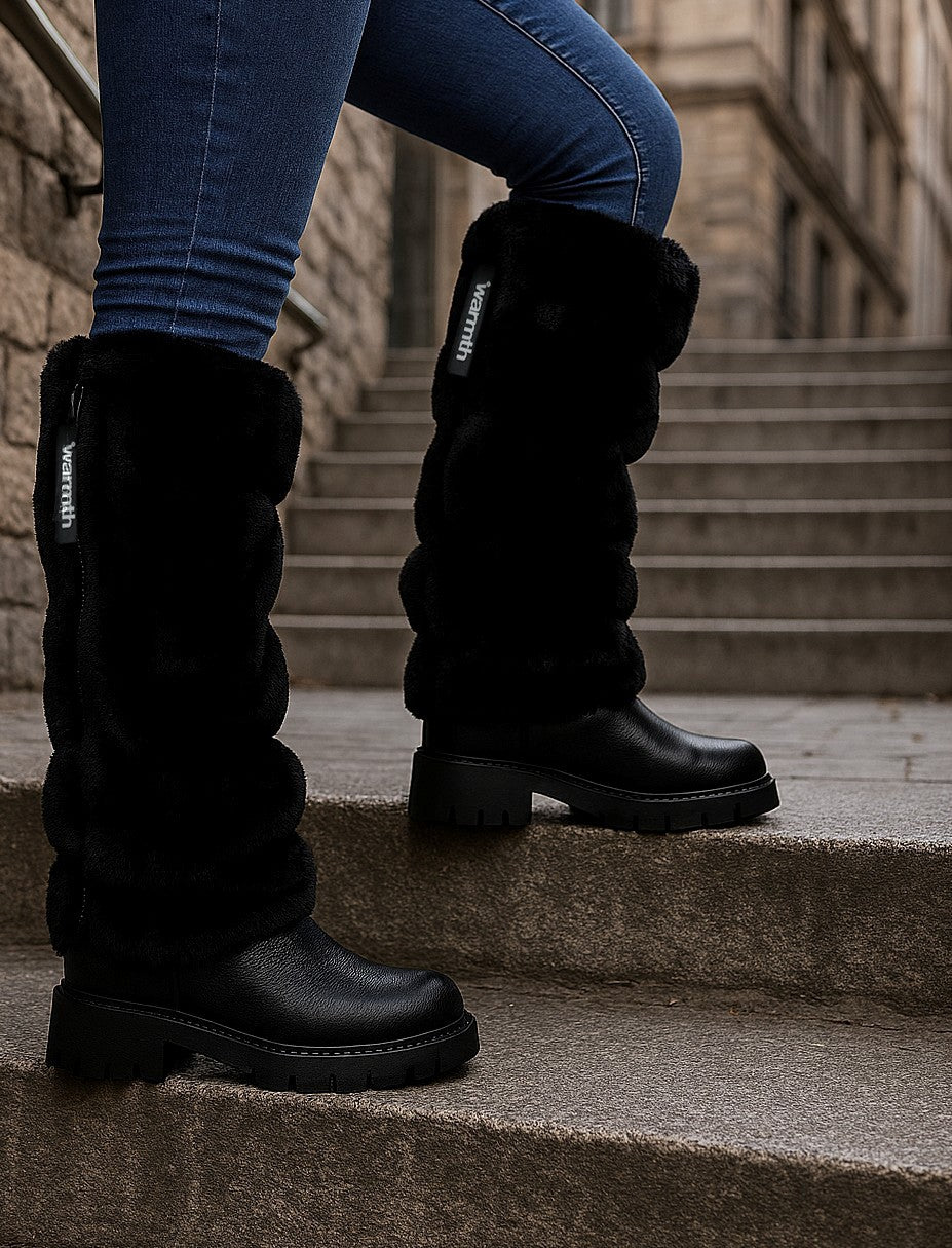 warmth bootluxe black faux fur boot cut leg warmers