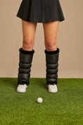 Load image into Gallery viewer, NEW! warmth sport flipfit metallic black reversible zip up puffer fabric & faux fur leg warmers
