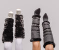 Load image into Gallery viewer, warmth flip fit black reversible zip up puffer fabric & faux fur leg warmers
