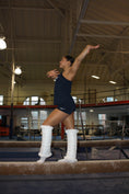Load image into Gallery viewer, warmth flip fit white reversible zip up puffer fabric & faux fur leg warmers
