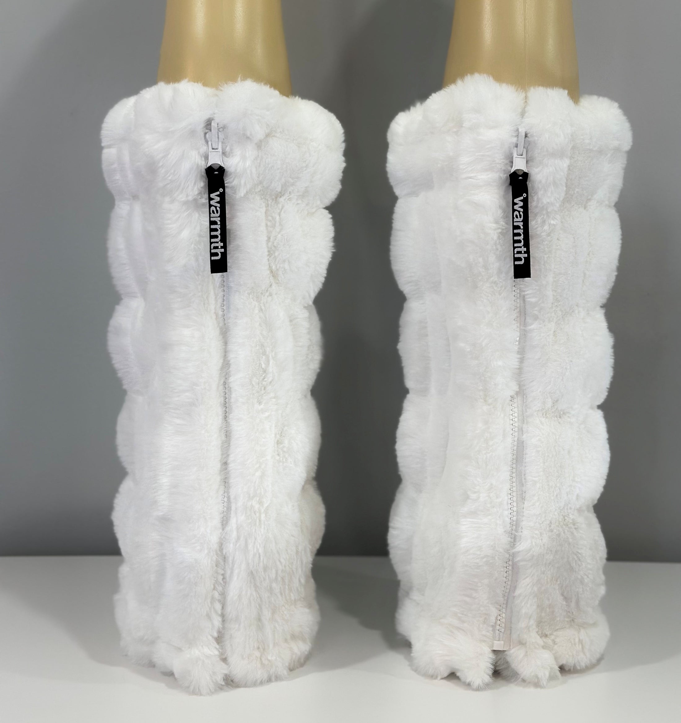 warmth bootluxe white faux fur boot cut leg warmers
