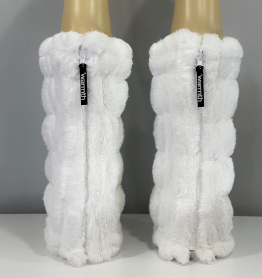 warmth bootluxe white faux fur boot cut leg warmers
