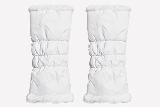 warmth flip fit white reversible zip up puffer fabric & faux fur leg warmers