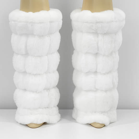 warmth bootluxe white faux fur boot cut leg warmers